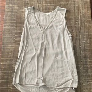 Detail Neck Line Grey Chiffon Blouse